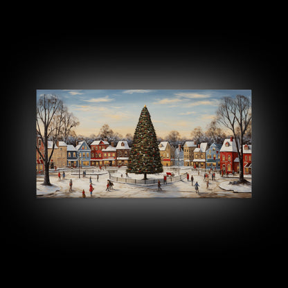 Christmas Tree In Town Square Framed Christmas Wall Art - Framed Christmas Art - Canvas Art - St. Nicholas - Winter Wonderland Centerpiece