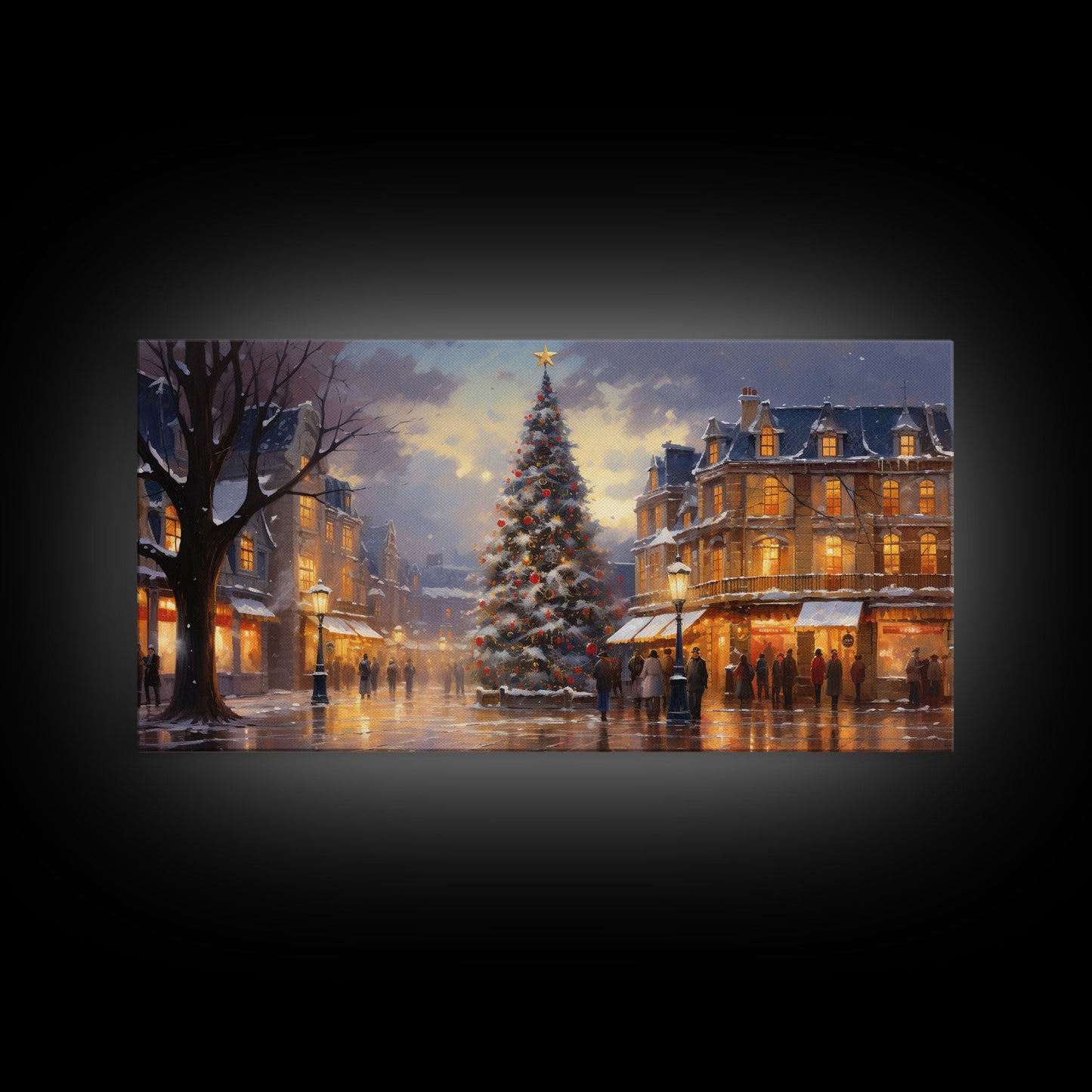 Christmas Tree In The Town Square - Winter Wonderland Canvas Print - Christmas Village - Christmas Decor - Winter Centerpiece