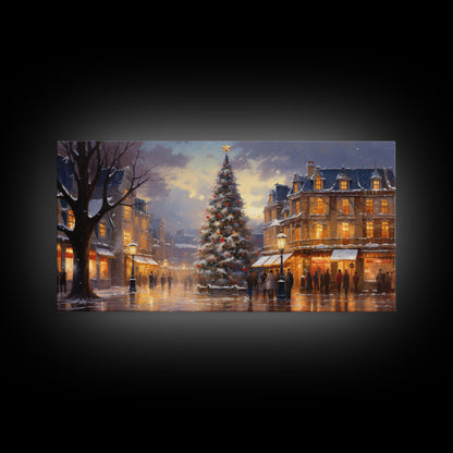 Christmas Tree In The Town Square - Winter Wonderland Canvas Print - Christmas Village - Christmas Decor - Winter Centerpiece