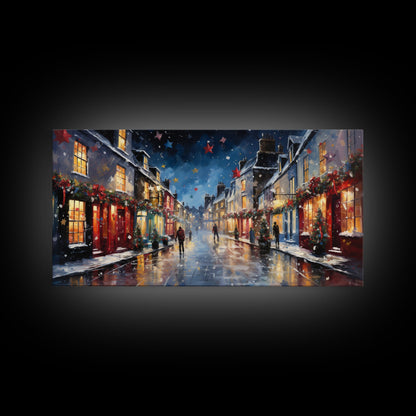 Christmas Wall Art - Framed Canvas Print - Winter Wonderland Victorian Village Decorated for Christmas - Christmas Canvas Wall Art