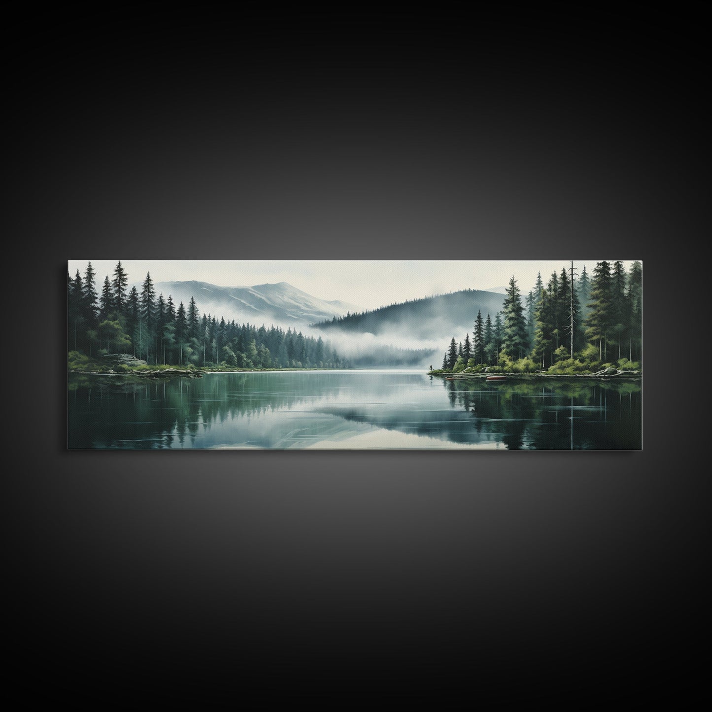 Ready To Hang Panoramic Foggy Pine Forest Canvas Wall Art, Nature Wall Art, Misty Green Forest Print, Modern Home Decor, Ready To Hang Art