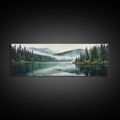 Ready To Hang Panoramic Foggy Pine Forest Canvas Wall Art, Nature Wall Art, Misty Green Forest Print, Modern Home Decor, Ready To Hang Art