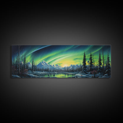 Aurora Borealis, Framed Canvas Print, Beautiful Alaskan Winter Landscape Painting, Moody Art, Unique Wall Art