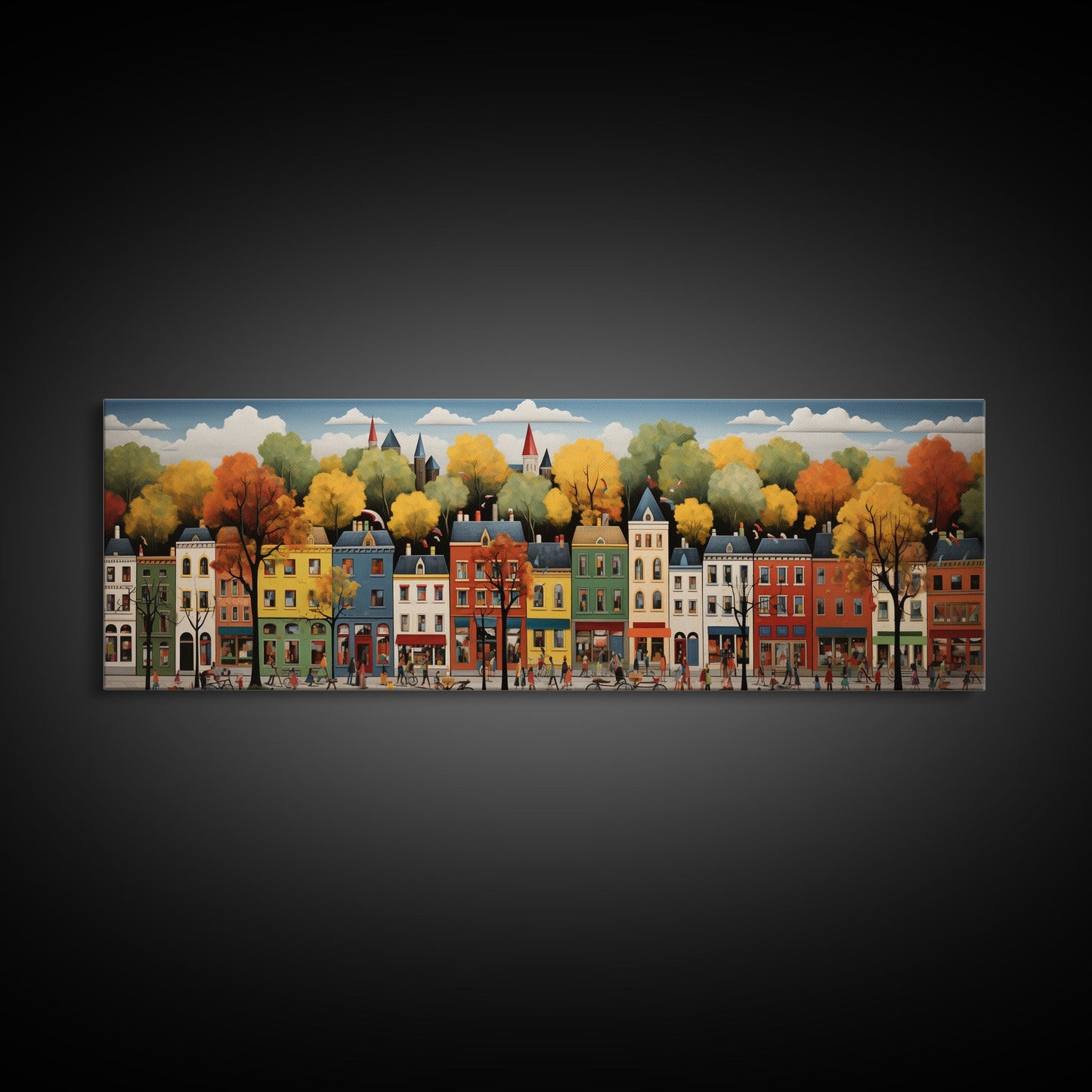 Boston Row Houses - Framed Canvas Print - Colorful Wall Art - Panoramic Print - Boston In The 1800s