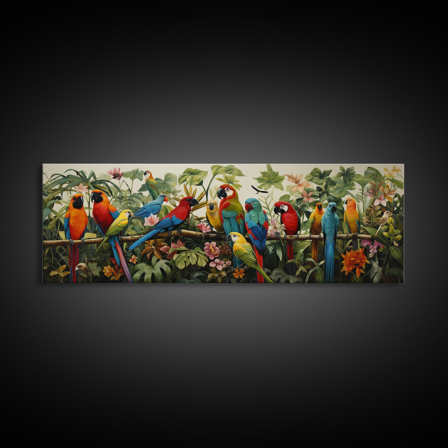 Birds Of Paradise, Parrot Print, Tropical Art, Framed Canvas Print, Beautiful Above Sofa Wall Art, Guest Room Decor