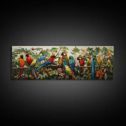 Birds Of Paradise, Parrot Print, Tropical Art, Framed Canvas Print, Beautiful Above Sofa Wall Art, Guest Room Decor