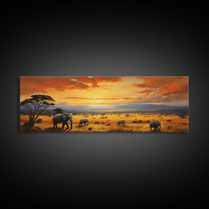 Savanna Wall Art, Framed Canvas Print, Elephants of Africa, Colorful Wall Art, Above Couch Art, Guest Room Decor
