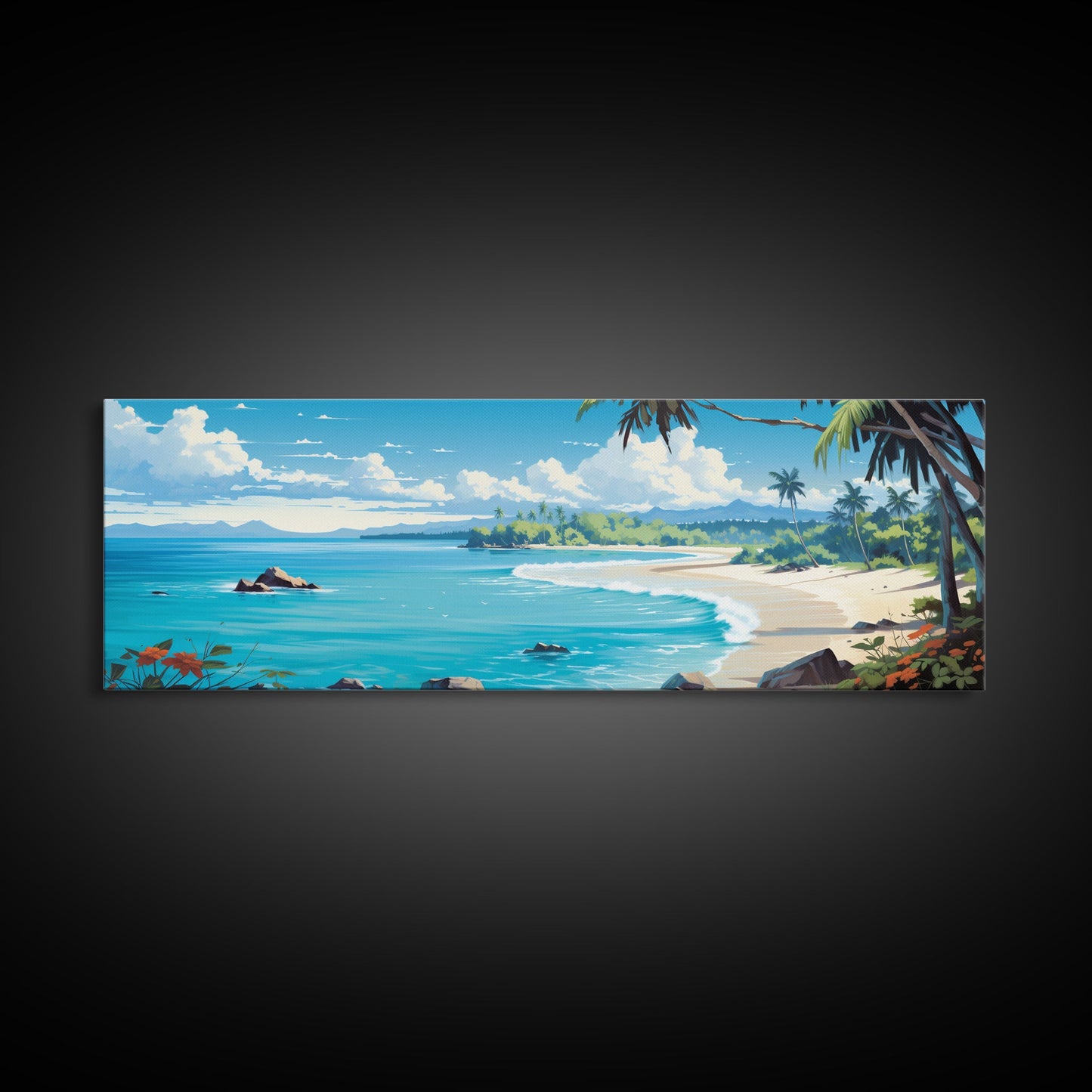 The Beach - Tropical Painting Framed Canvas Print - Hawaii Art - Tropical Decor - Above Sofa Wall Art - Wall Hanging