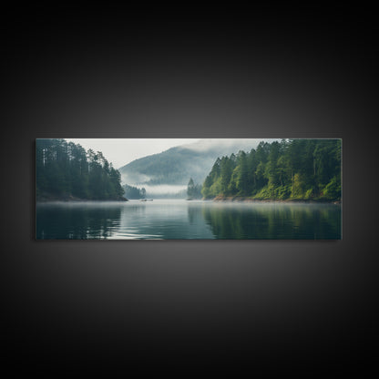 Rustic Nature Landscape Painting Canvas Print | Cozy Forest Canvas Art | Misty Lake & Earth Tones | Farmhouse Cabin Decor