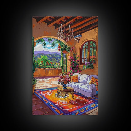 Cozy Southwestern Kitchen Framed Canvas Print Colorful Mexican Style Best Gift Home Decor Wall Art Bright Above Sofa Art