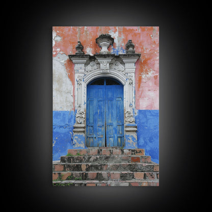 Change3 Mexican Wall Art, Colorful Mexican Door Architecture Painting Framed Canvas Print, Traditional Hacienda Architecture, Ready To Hang
