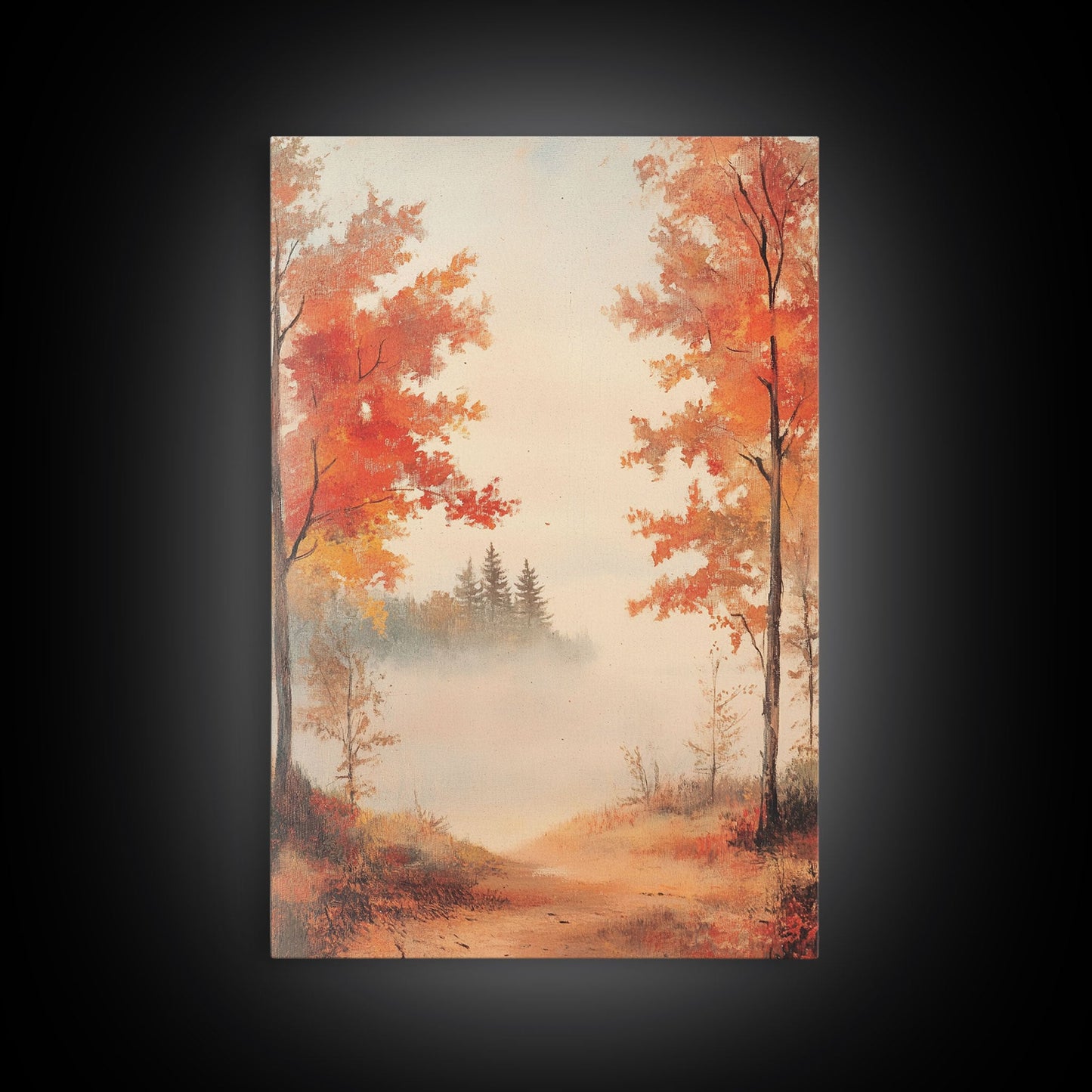 Canvas Print of Serene Autumn Path with Misty Background, Fall Wall Art, Seasonal Decor, Gift Idea, Modern Farmhouse, Autumn Landscape