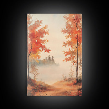 Canvas Print of Serene Autumn Path with Misty Background, Fall Wall Art, Seasonal Decor, Gift Idea, Modern Farmhouse, Autumn Landscape