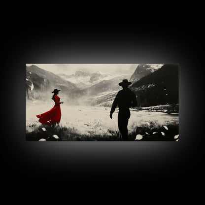 Winter Forest Cowboy Framed Canvas Print Christmas Cowboy Art Above Sofa Holiday Wall Decor Seasonal Winter Wonderland Gift