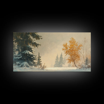 Subdued Winter Landscape, Moody Landscape Painting, Framed Canvas Print, classic Christmas wall art for holiday decor