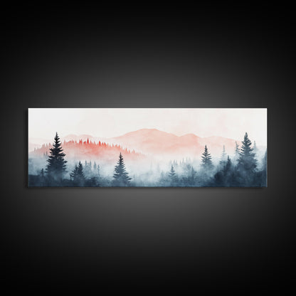 Misty Mountain Panoramic Print, Wood Framed Wall Art, Dark & Moody Home Decor, Fog Over The Blueridge Mountains