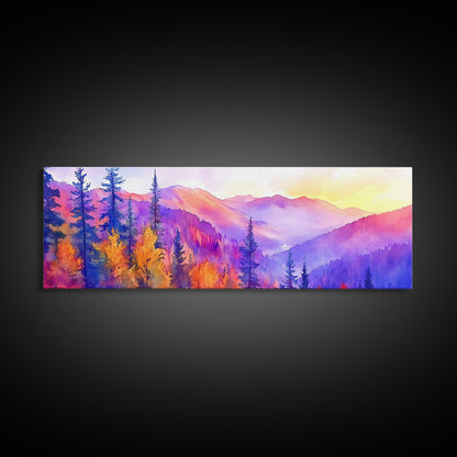 Purple Mountain Painting Framed Print, Canvas Art, Panoramic Extra Wide Wall Art