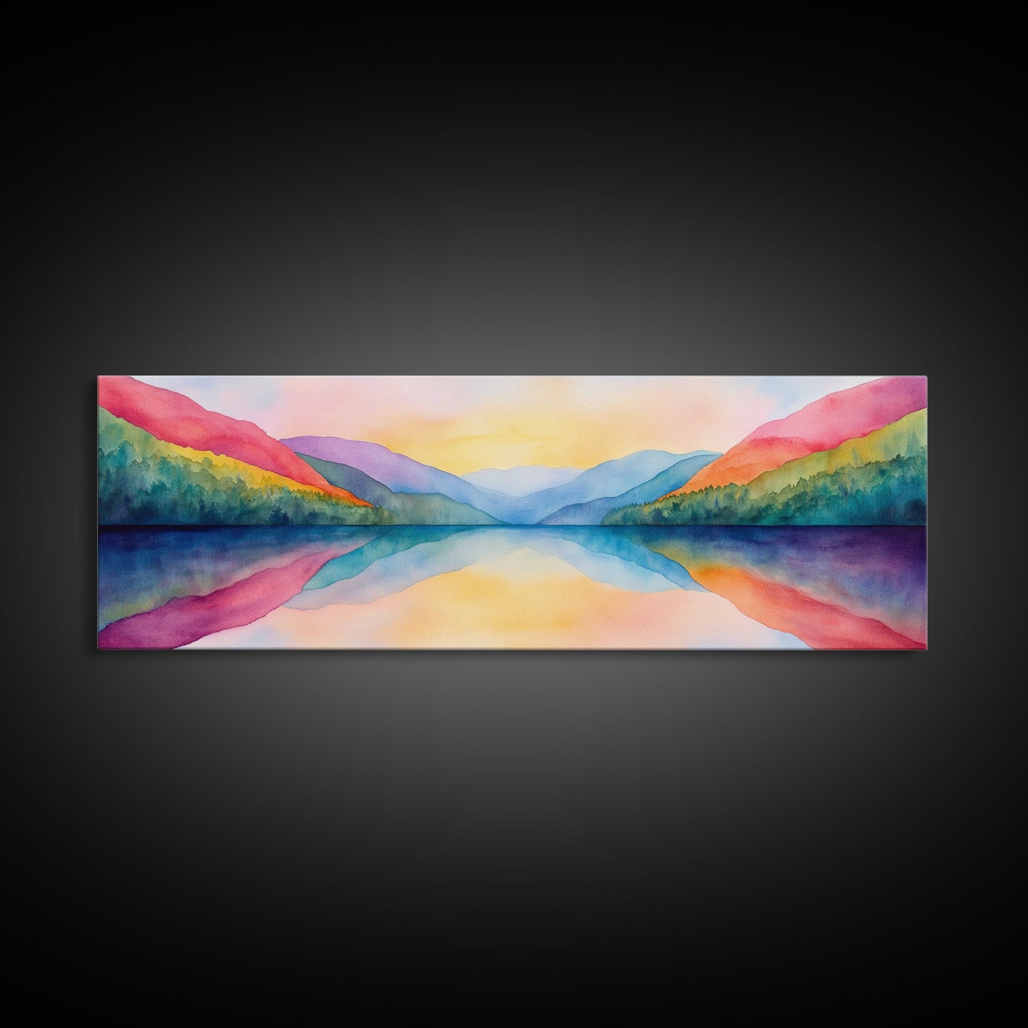 Abstract Watercolor Painting Landscape, Canvas Print, Rainbow Landscape Painting, Nursery Decor, Above Sofa Art