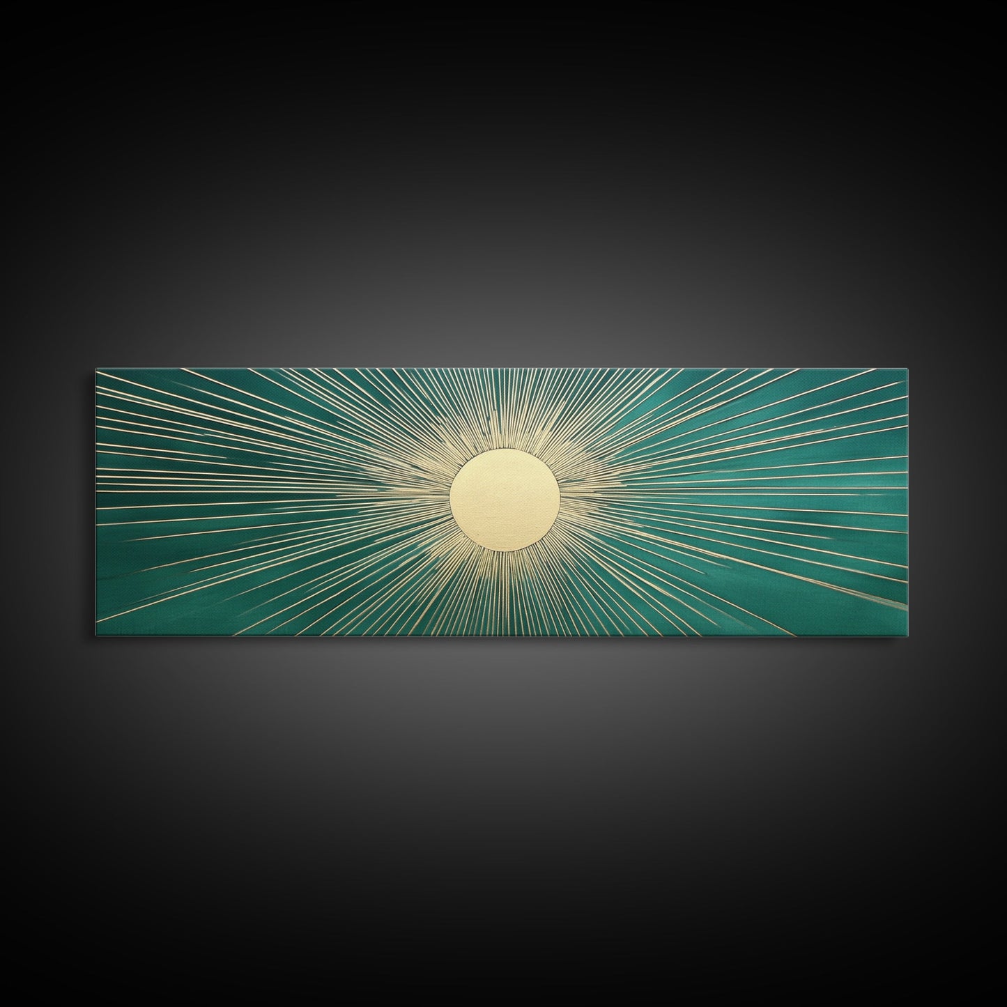 Emerald Green Sun Burst Wall Art, Art Deco Retro Vibes, Eclectic Home Decor, Emerand Green and Gold Horizontal Framed Canvas