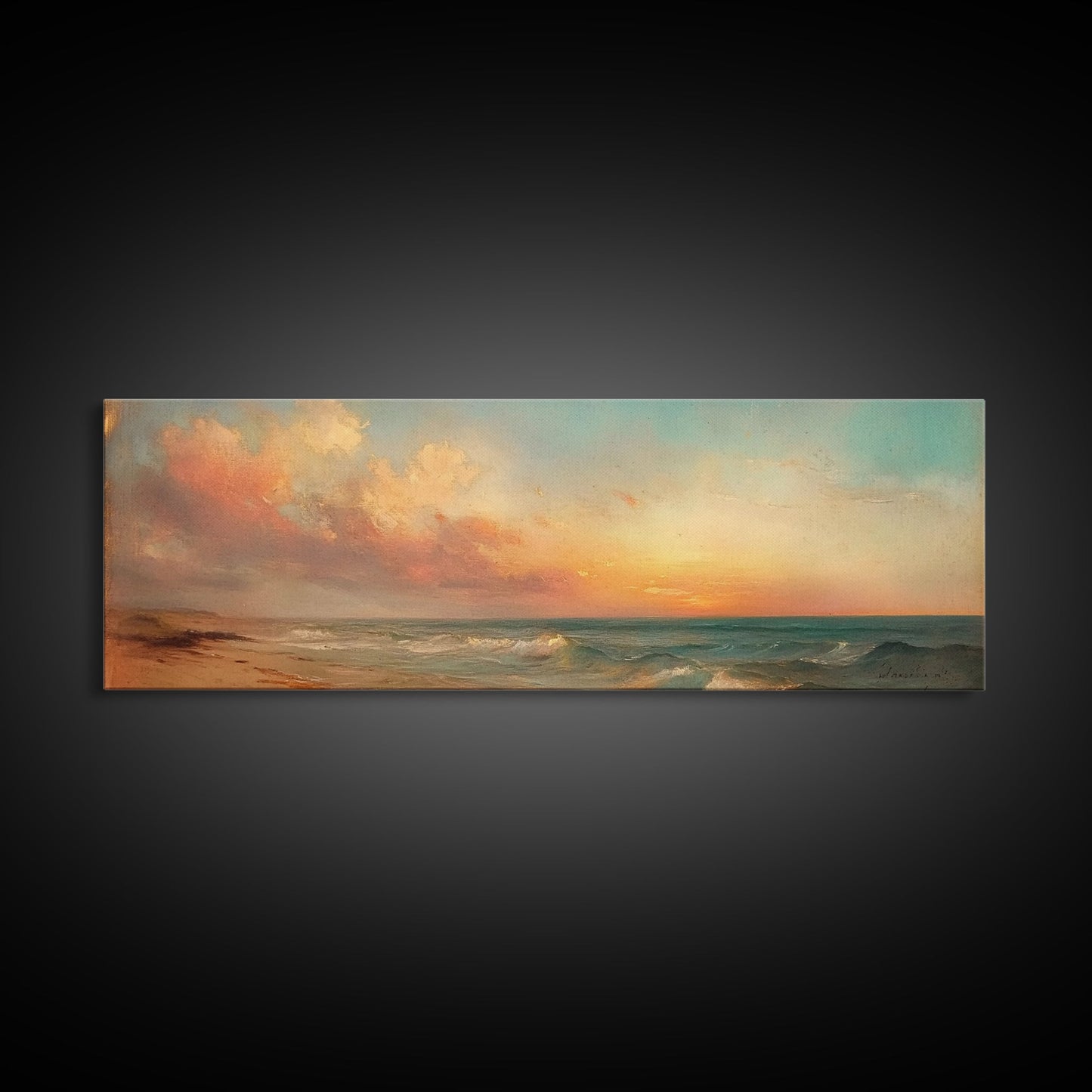 Moody Beach Seascape Painting Print, Wood Framed Wall Art, Canvas Art, Beach Painting, Beach at Sunset, Above Sofa Boho Wall Decor