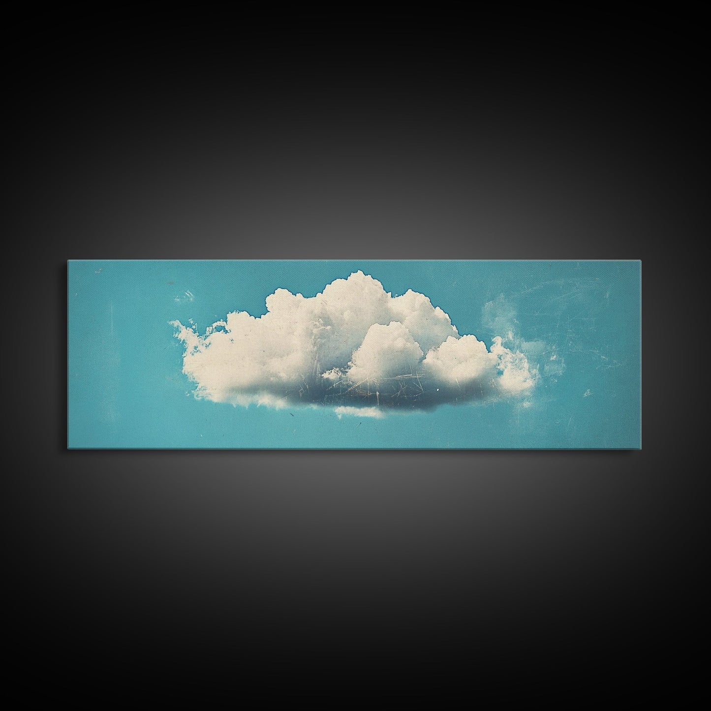 Framed Canvas Art, Sky Blue, Navy Blue Lonely Cloud Art, Minimalist Art Print, Panoramic Extra Wide Horizontal Art, Lonely Cloud