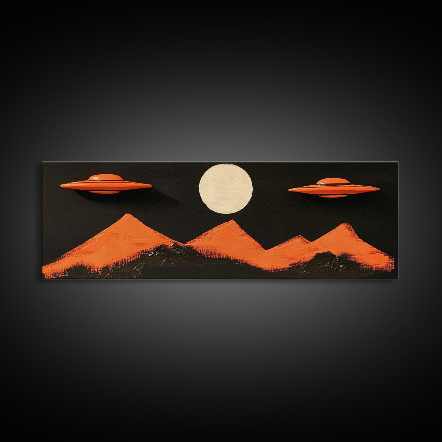 Orange Flying Saucers - UFO Art - Panoramic Print - Cute Alien Art - Nursery Decor