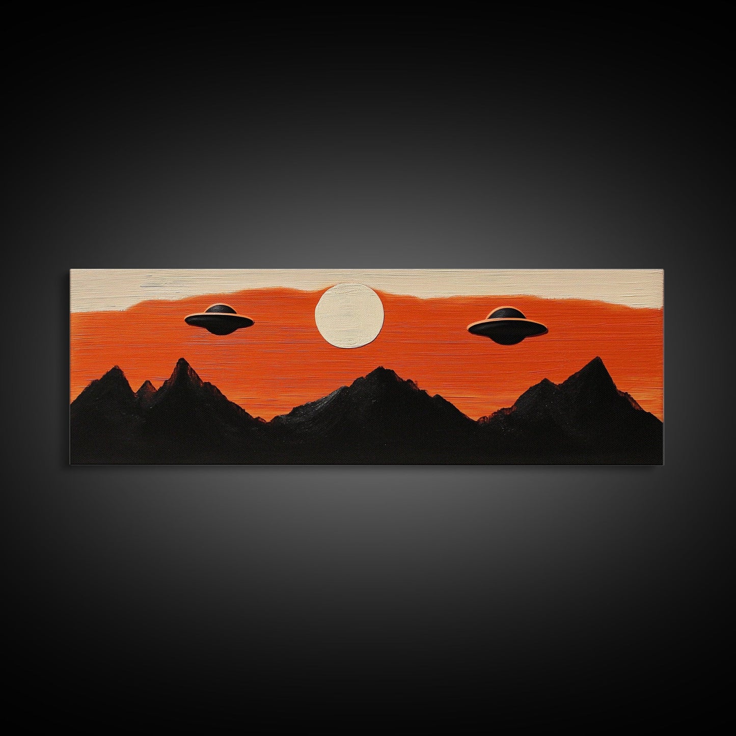 Fun Nursery Decor - Boy's Room Wall Art - Panoramic Flying Saucers or UFOs Art Print - Framed Canvas