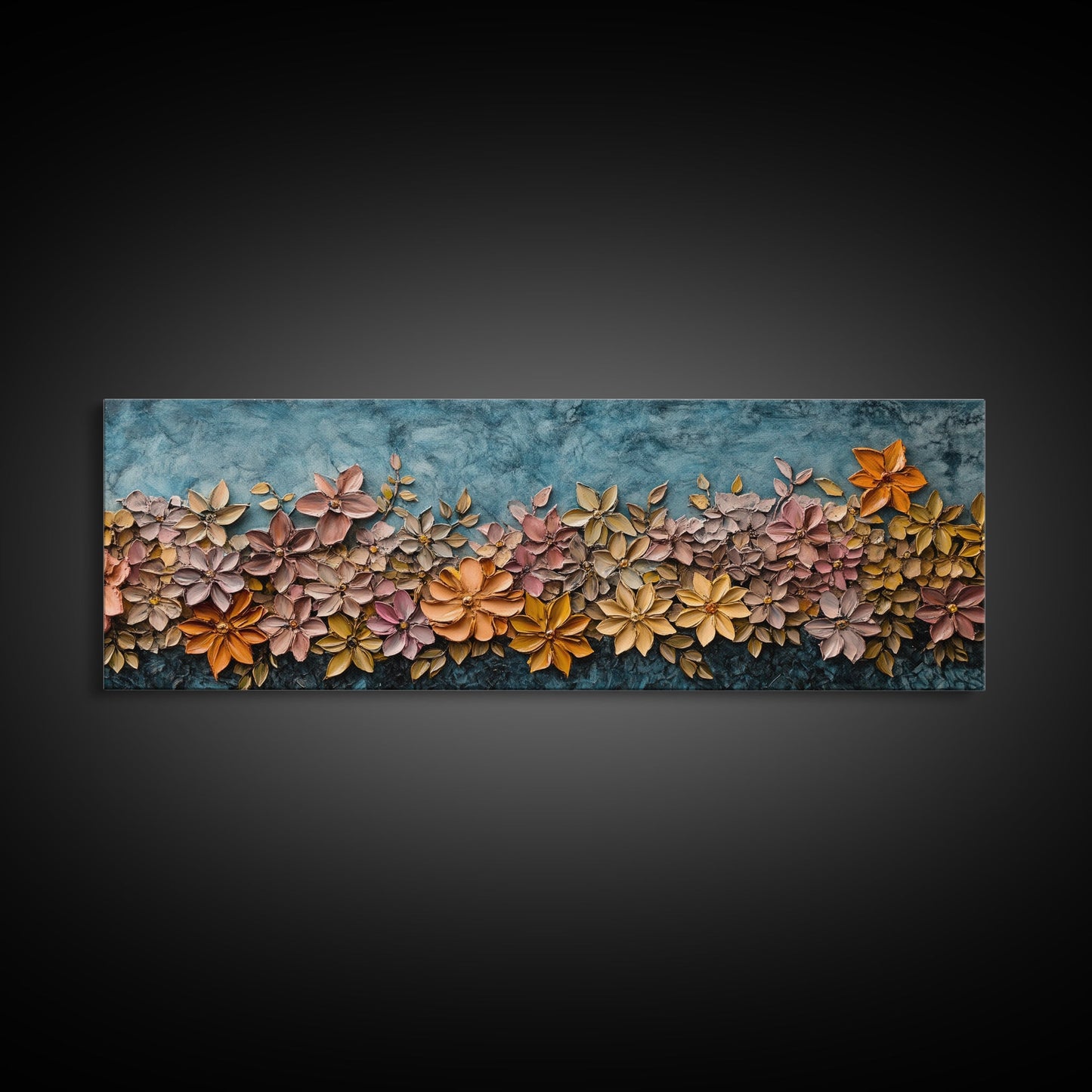 Abstract Wildflower Field Oil Painting Print | Nature Framed Large Gallery Art Ready To Hang, Panoramic Extra Wide Wall Art