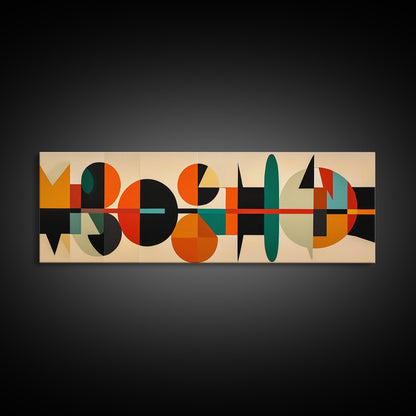 Mid-Century Modern Abstract Geometric Pattern Wall Art, Canvas Print, Wide Panoramic Wall Art For Living Room