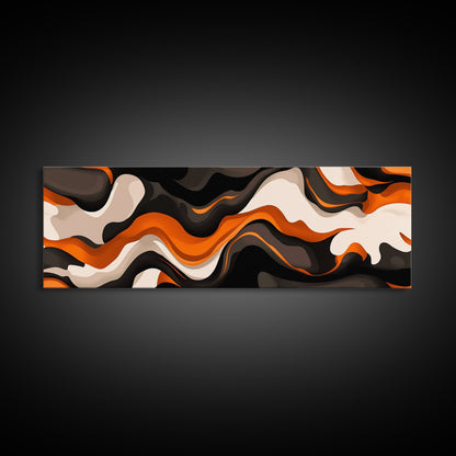 Retro Abstract Art, Framed Canvas Print, Orange, Black and White Wall Art, Oversized Extra Wide Wall Art