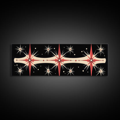 Neutral Star Burst Framed Canvas Print, Abstract Atomic Age Wall Art, Mid-Century Modern 1950s Style Home Decor, Large Scale Art