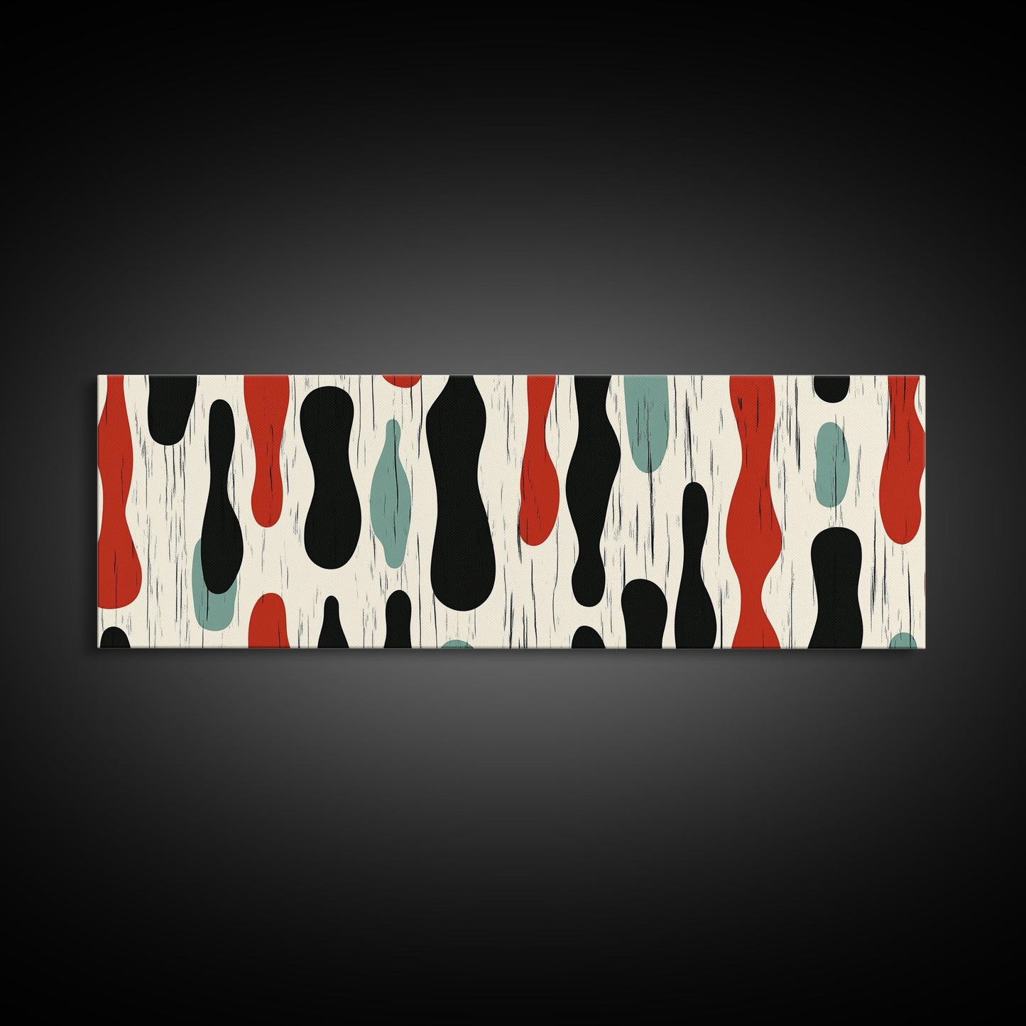 Mid Century Modern Wall Art Framed Canvas - Rain Drops - Panoramic Modern Wall Art Print - Above Bed or Above Sofa Wall Art, Modern Art