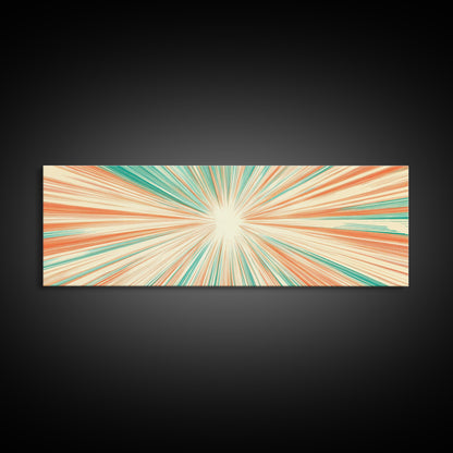 Mid Centery Modern Canvas Print - Framed MCM Style Wall Art, Orange and Green Star Burst - Art Deco Modern Art - Above Sofa Decor