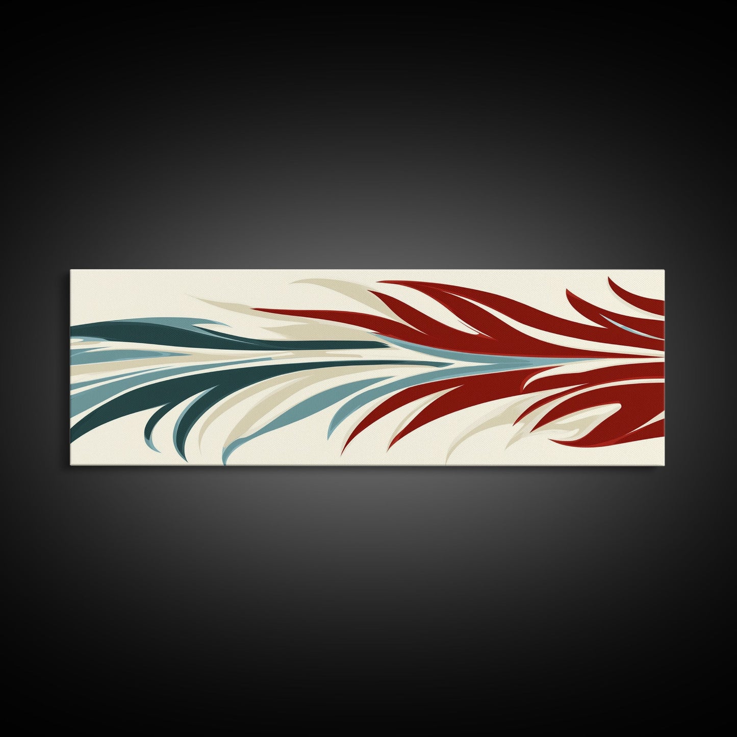 Feathers - Framed Art Deco Canvas Print - Wood Framed Art - Extra Wide Panoramic Art - Oversized Art For Large Space