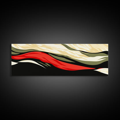 Moody Abstract Painting Print - "Waves" - Panoramic Extra Wide Wall Art, Red, black and Green Wall Art, Modern Art