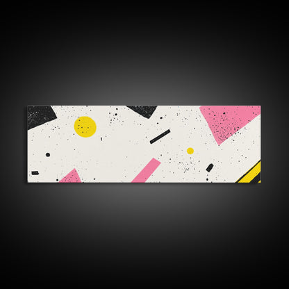 Retro Vaporwave Art, Pink Black and White Geomatric Abstract Art, Oversize Art For Large Living Room, Panoramic Painting