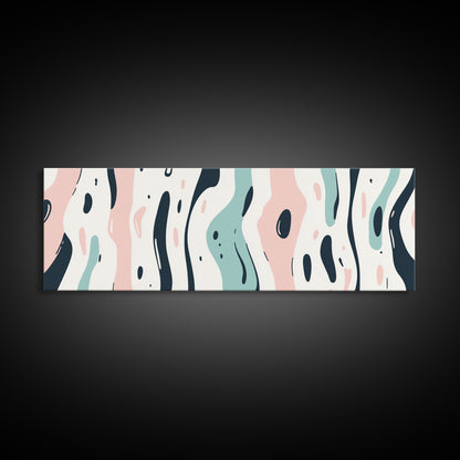 Retro Pink and Turquoise Animal Print Abstract Art, Framed Canvas Print, Wood Framed Extra Large Panoramic Art, 20x60 Art, 24x72 Art