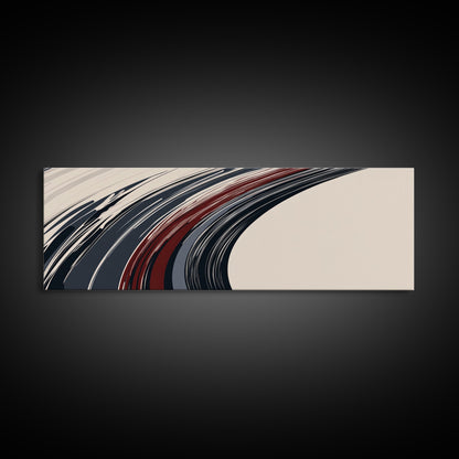 Abstract Line Art - Grey, Black and Brown Lines - Framed Canvas Print - MCM Style Abstract Wall Art, Extra Wide Art