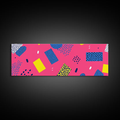 Retro 90s Style Mall Art, Framed Canvas Print, 1990s American Mall Inspired Wall Art, Retro Decor, Fuschia Pink and Blue Eye Catching Wall Art