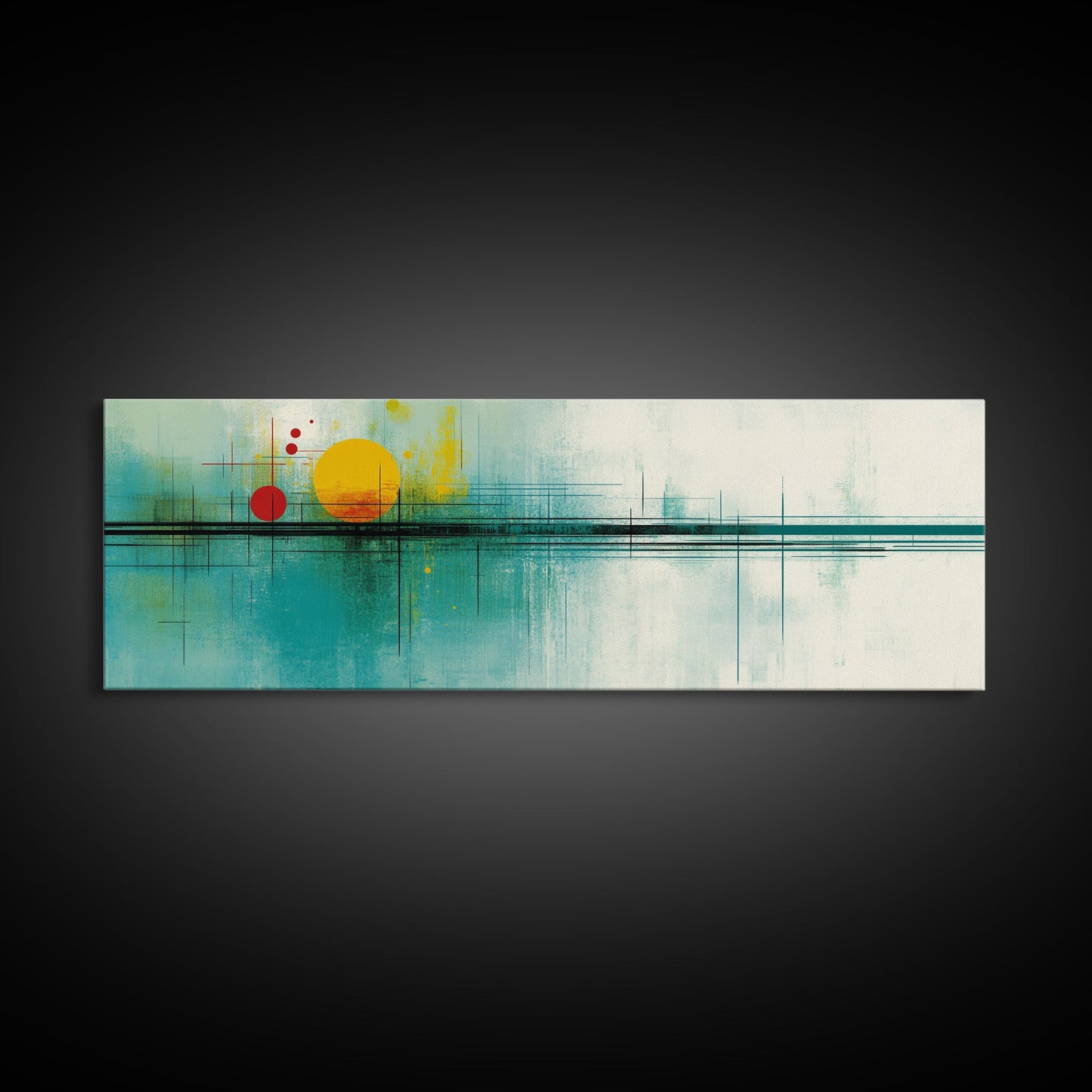 Abstract Sunset Painting Print, Panoramic Wall Art, MCM / Mid Century Modern Wall Art, Turquoise and Orange Sunset Painting, Cubism Sunset Art