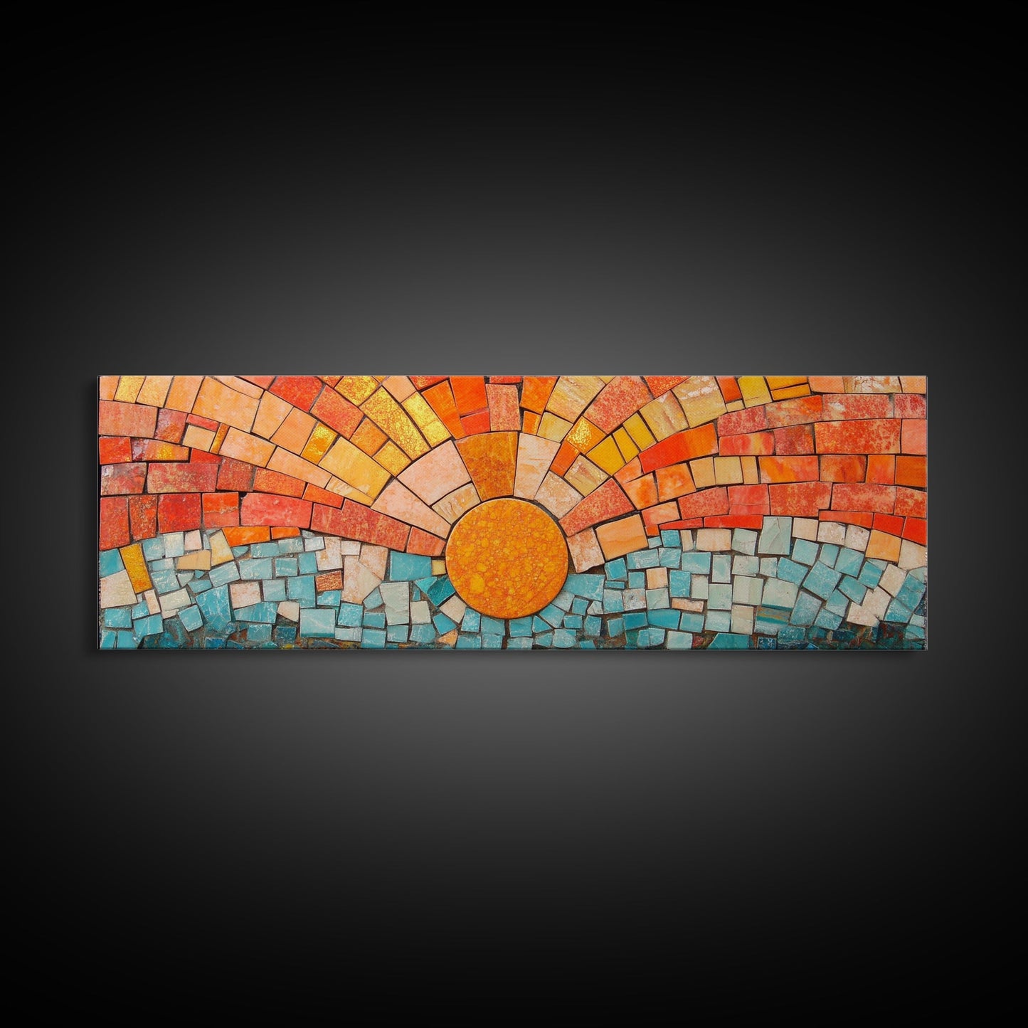 Panoramic Print - Sunset Mosaic Canvas Print - Wood Framed Wall Art - Horizontal Abstract Art - Large Wide Wall Art - Above Bed Decor Framed Canvas