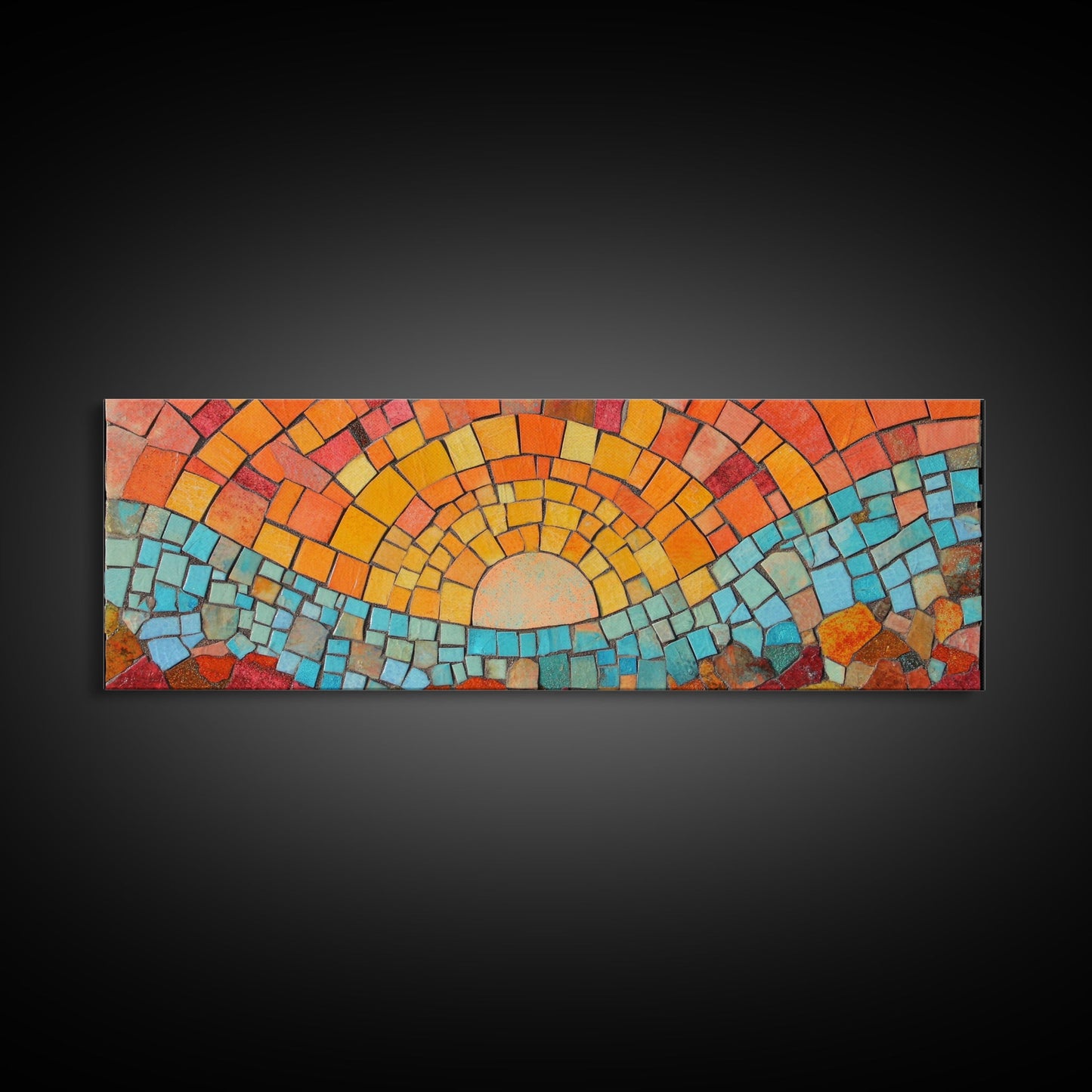 Panoramic Art Print - Sunset Mosaic Canvas Print - Wood Framed Wall Art - Horizontal Abstract Art - Large Wide Wall Art - Above Bed Decor Framed Canvas