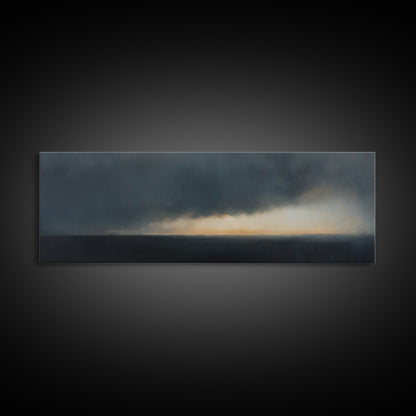 Storm On The Horizon - Panoramic Seascape Painting Print - Subdued Wall Art - Moody Decor - Boho Style Minimalist Landscape Painting