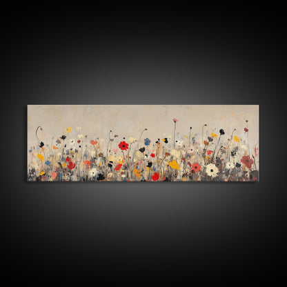 Muted Wild Flowers On White Background, Framed Canvas Print, Mother's Day Gift Idea, Wood Frame, Rustic Art, Farmhouse Decor, Boho Art