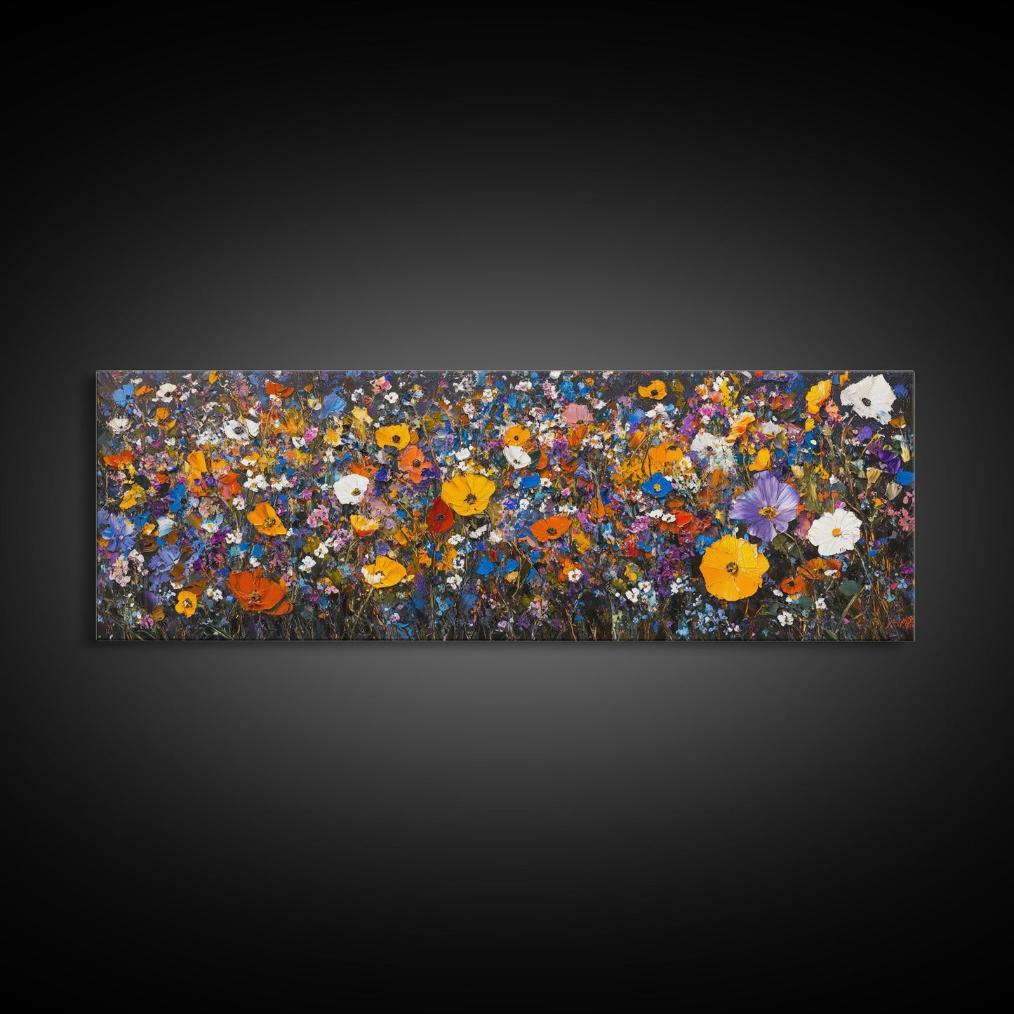 Field of Flowers - Floral Decor - Boho Farmhouse Wall Art Framed Canvas Print - Minimalist Decor - Cute Vibrant Wall Art