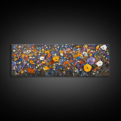 Field of Flowers - Floral Decor - Boho Farmhouse Wall Art Framed Canvas Print - Minimalist Decor - Cute Vibrant Wall Art