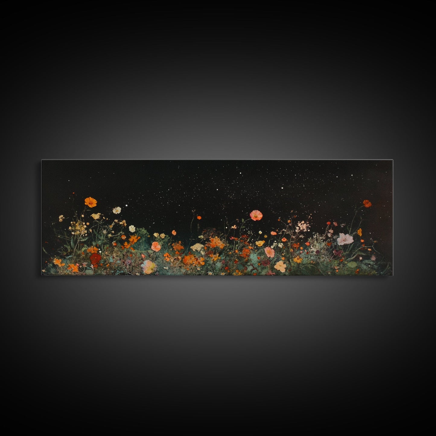 Bunch of Wild Flowers Under a Starry Night Sky, Boho Farmhouse, Eclectic Decor, Kitsch Wall Art, Modern Farmhouse Wall Art