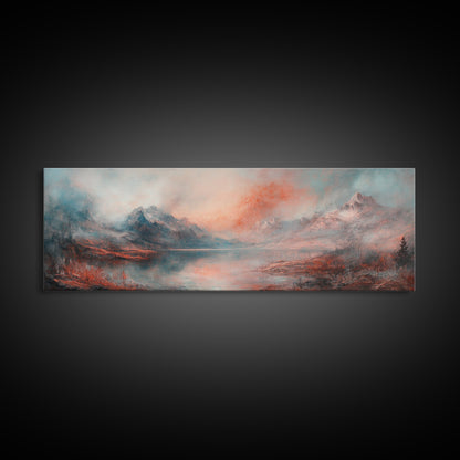 Subdued / Moody Panoramic Landscape Painting Print, Framed Canvas Art Print, Living Room Wall Art, Minimalist Art, Dark Decor