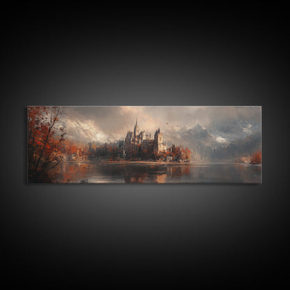 Dark Moonlit Gothic Castle, Framed Canvas Print, Dark Fantasy Painting, Dark Academia, Ready To Hang Art, Moody Decor