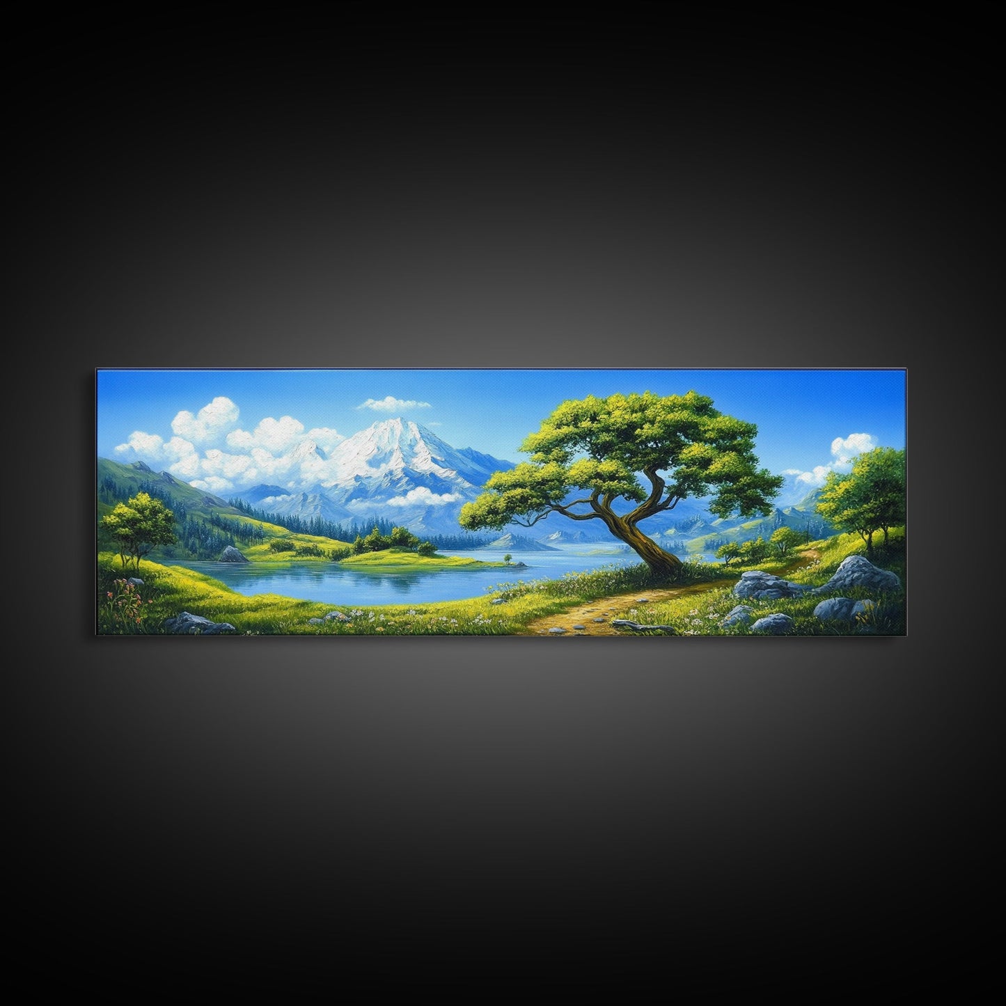 Vintage Oil Painting Canvas Print, Wall Art, Nature Painting, Panoramic Landscape Painting, Large Gallery Art